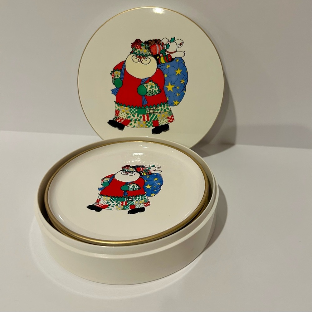 Vintage Otagiri Lacquerware Coaster Set Christmas Santa
